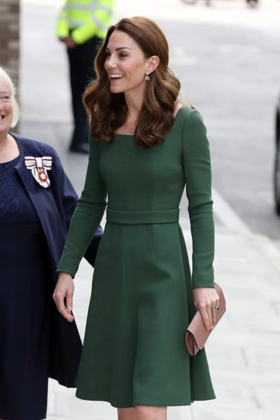 Green Princess Kate Middleton Short Long Sleeves Dress Knee Length Prom Celebrity Cocktail Dress