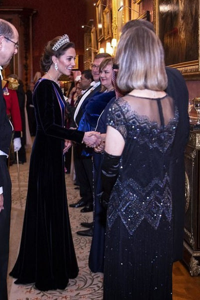 Black Princess Kate Middleton Velvet Dress Long Sleeves Prom Celebrity Evening Dress Diplomatic Reception