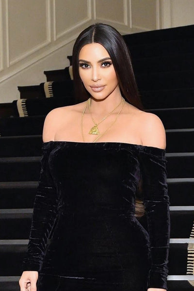 Black Kim Kardashian (Kim K) Velvet Off The Shoulder Dress Long Sleeves Prom Celebrity Dress Online