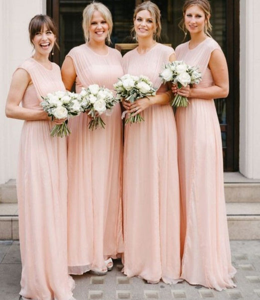 Chiffon Pink Long Bridesmaid Dress, Bridesmaid Dresses
