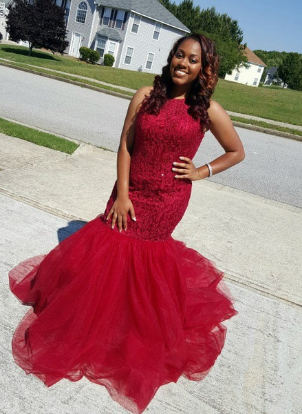Mermaid Red Prom Dresses,Long Prom Dress,Evening Dress