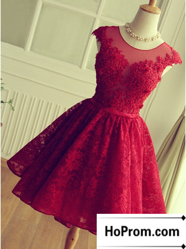 Cap Sleeve Red Applique Short Prom Dress Evening Dresses
