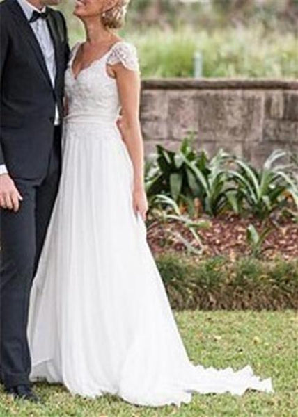 Wedding dress, Lace Chiffon Bridal Gown with Sash