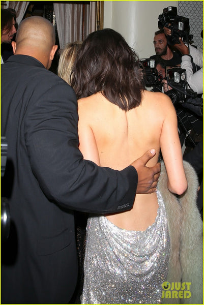 Silvery Kendall Jenner Halter Sparkly V Neck Dress Open Back Prom Celebrity Dress 21st Birthday