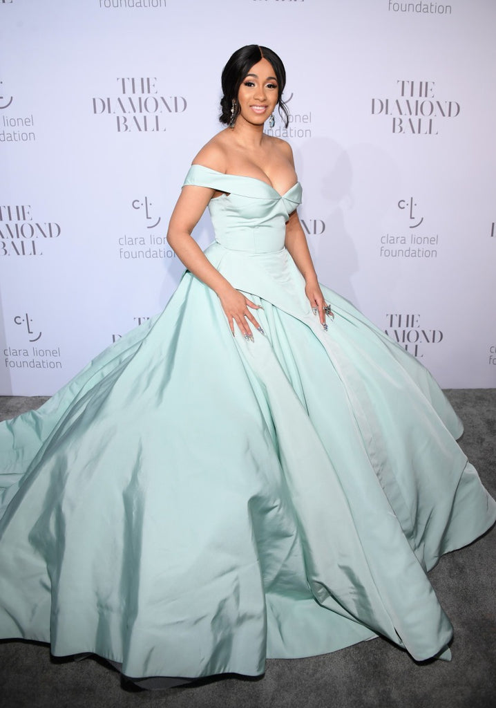Blue Cardi B Off The Shoulder Dress Satin Prom Celebrity Formal Dress – Hoprom Blue Cardi B Off The Shoulder Dress Satin Prom Celebrity Formal Dress – Hoprom