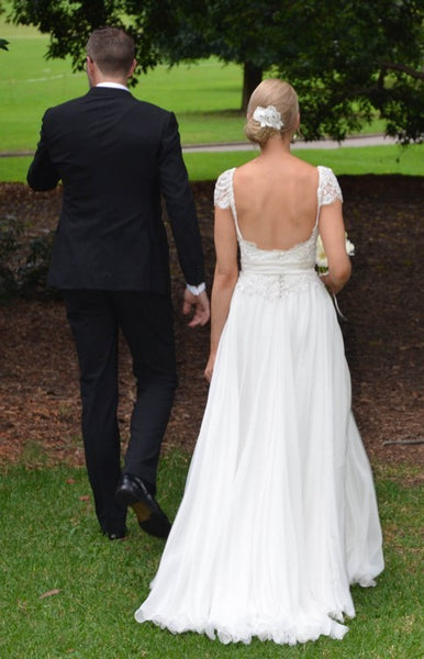Wedding dress, Lace Chiffon Bridal Gown with Sash