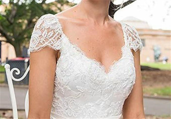 Wedding dress, Lace Chiffon Bridal Gown with Sash