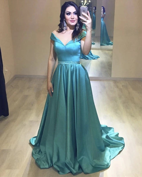 Elegant Off Shoulder Green Prom Dresses Beaded Evening Dresses
