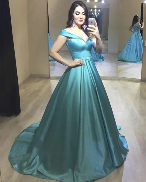 Elegant Off Shoulder Green Prom Dresses Beaded Evening Dresses