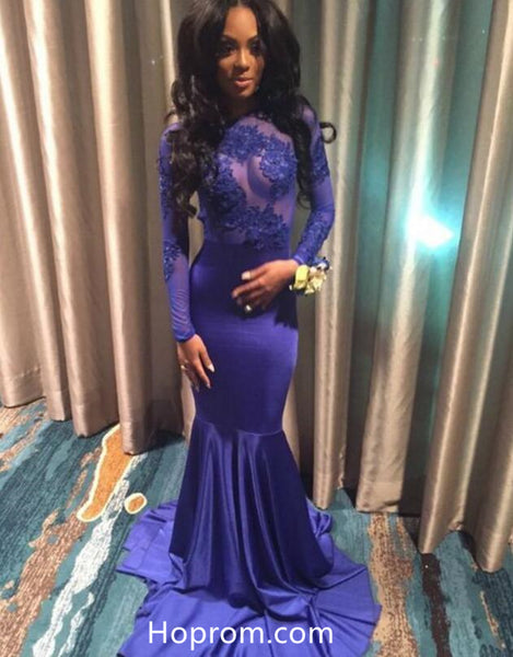 Purple Long Sleeve Prom Dress, Mermaid Open Back Prom Dresses