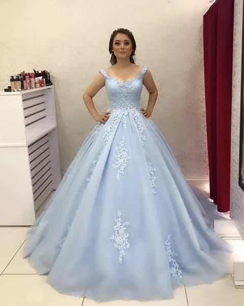 Elegant Applique Straps Lace Blue Prom Dresses Formal Evening Dresses Blue & Pink 2 Color