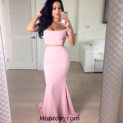 Two Pieces Pink Prom Dress, Sweet Evening Party Dresses