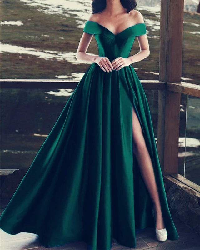 Off Shoulder High Slit Prom Dresses Simple Evening Dresses Red, Blue & Hoprom Off Shoulder High Slit Prom Dresses Simple Evening Dresses Red, Blue & Hoprom
