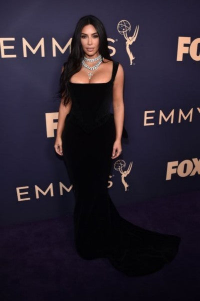 Black Kim Kardashian (Kim K) Velvet Mermaid Fit Dress Flare Prom Red Carpet Formal Dress Emmys