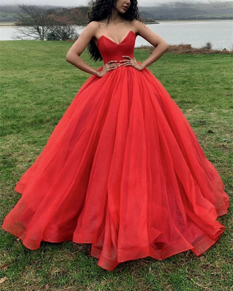 Strapless Organza Sexy Prom Dresses Ball Gown V Neck Evening Dresses