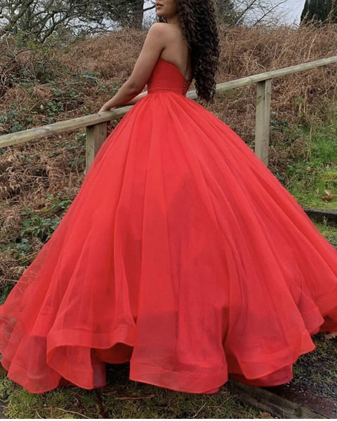 Strapless Organza Sexy Prom Dresses Ball Gown V Neck Evening Dresses
