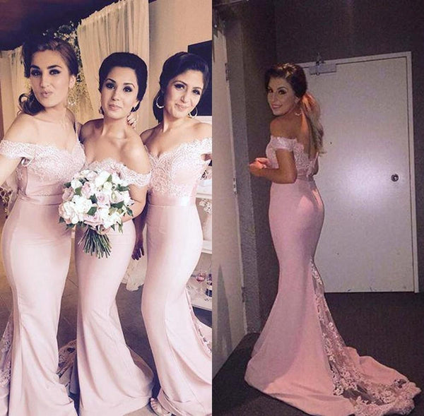 Off the Shoulder Lace Pink Bridesmaid Dresses for Wedding