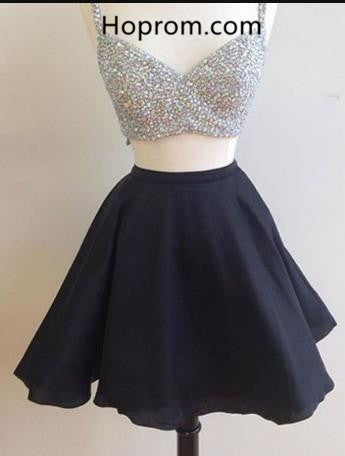 Black Two Pieces Homecoming Dress, Strapless Sexy Homecoming Dress