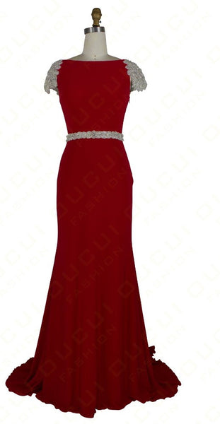 Beading Red Prom Dresses,Sheath Prom Dress,Evening Dress