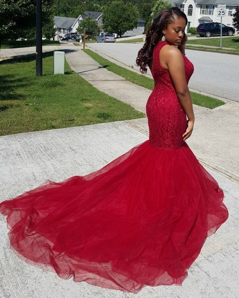 Mermaid Red Prom Dresses,Long Prom Dress,Evening Dress