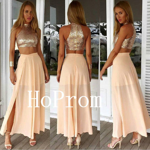 Two Piece Prom Dresses,High Neck Prom Dress,Evening Dress