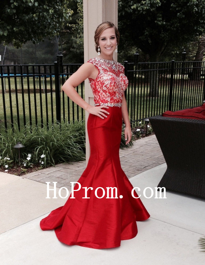 Red Prom Dresses,Mermaid Prom Dress,Satin Evening Dress