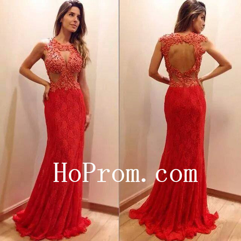 Red Prom Dresses,Pearls Prom Dress,Mermaid Evening Dress