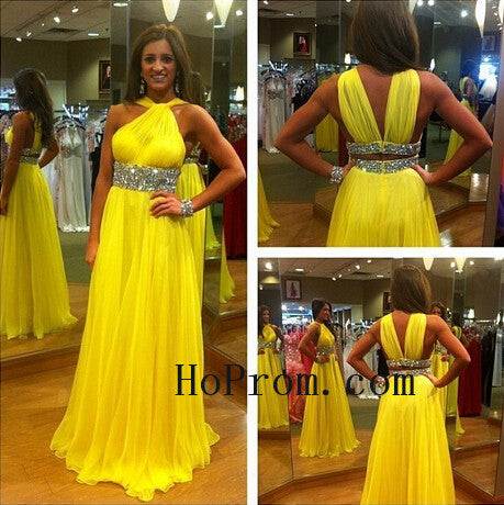 Yellow Chiffon Prom Dresses,A-Line Prom Dress,Evening Dress