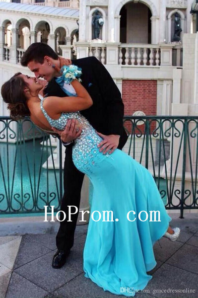 Blue Prom Dresses,V-Neck Prom Dress,Beading Evening Dresses