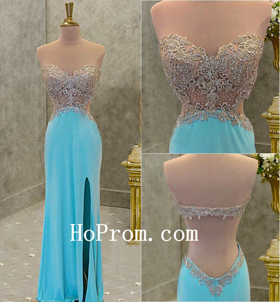 Sweetheart Blue Prom Dresses,Slit Prom Dress,Evening Dress