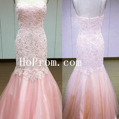 Pink Strapless Prom Dresses,Mermaid Prom Dress,Evening Dress