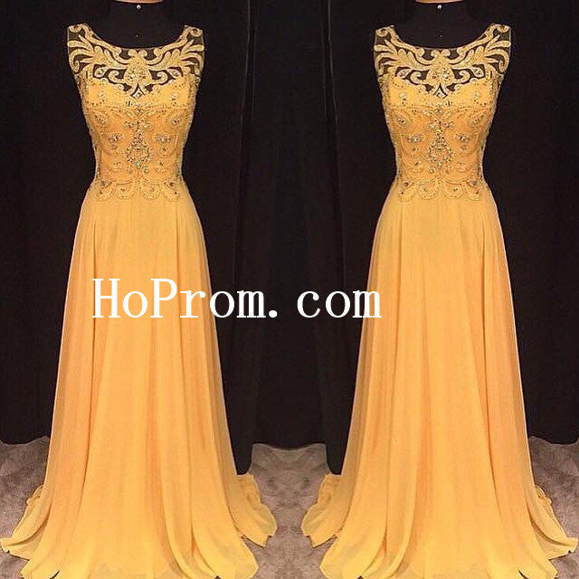 Coral Yellow Beading Prom Dresses,Long Prom Dress,Evening Dress