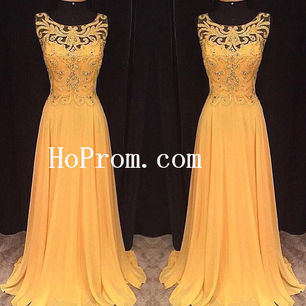 Coral Yellow Beading Prom Dresses,Long Prom Dress,Evening Dress