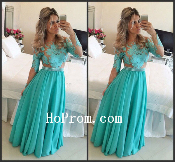 Beaded Belt Prom Dresses,Turquoise Applique Prom Dress,Evening Dress