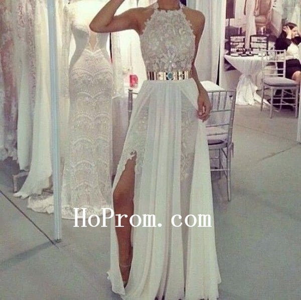 Halter Prom Dresses,A-Line Prom Dress,White Evening Dresses