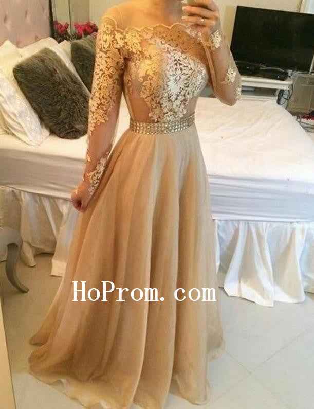 Beaded Belt Prom Dresses,Gold Applique Prom Dress,Evening Dress
