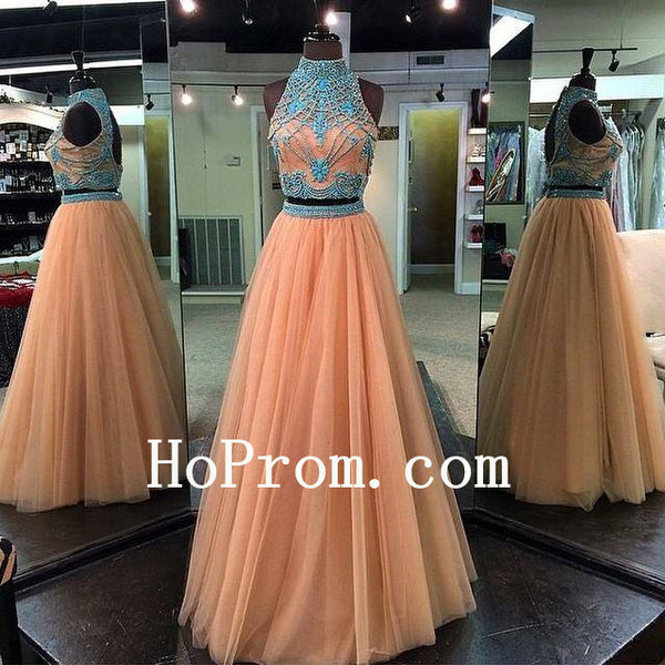 High Neck Prom Dresses,Two Piece Prom Dress,Elegant Evening Dress