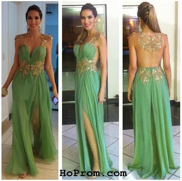 Green V-Neck Prom Dresses Prom Dress Evening Dresses