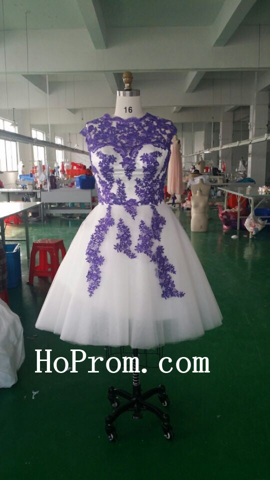 Round Neckline Prom Dresses,Short Prom Dress,Applique Evening Dresses
