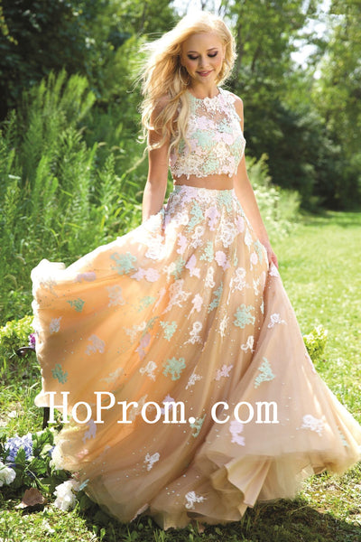 Flower Applique Prom Dress,Long Prom Dresses,Evening Dress