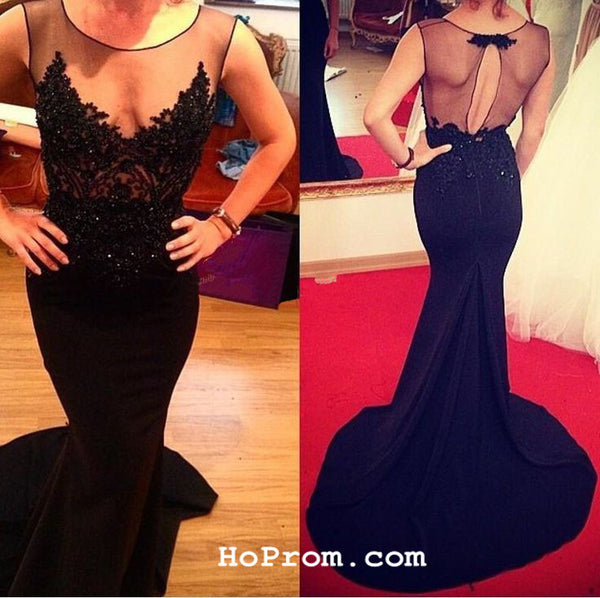 Mermaid Black Prom Dress 2016 With Lace Applique Mermaid Prom Dresses