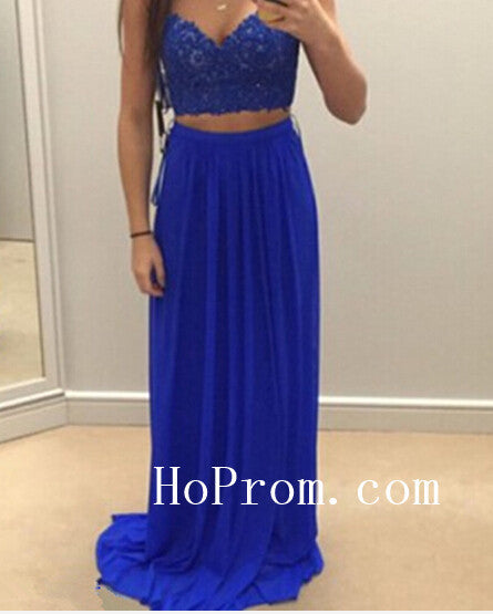 Two Piece Prom Dress,Blue Prom Dresses,Evening Dress