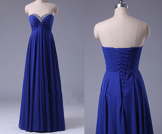 Blue Beaded Prom Dress,Long Prom Dresses,Evening Dress