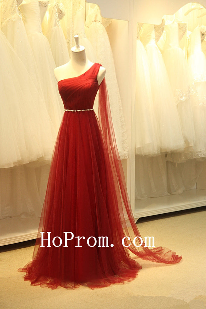 Red Tulle Prom Dresses,One Shoulder Prom Dress,Evening Dresses