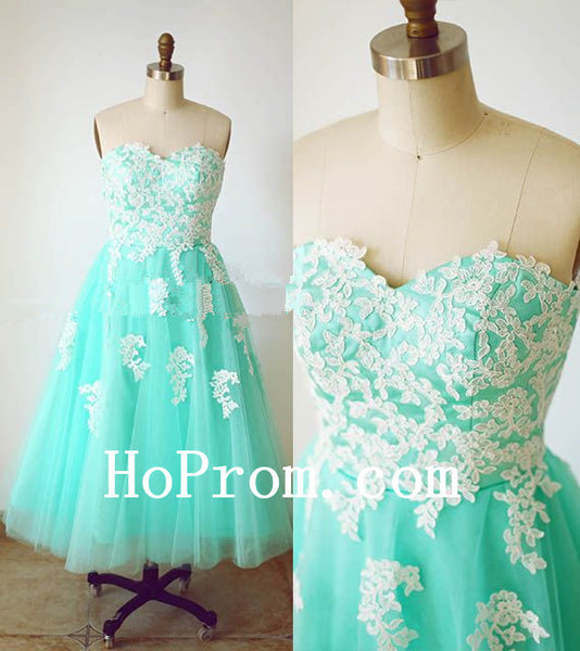 Turquoise Tulle Prom Dress,Tea Length Prom Dresses,Evening Dress