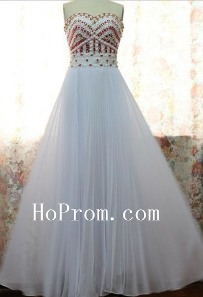 Red Beading Prom Dress,Long Prom Dress,White Evening Dress