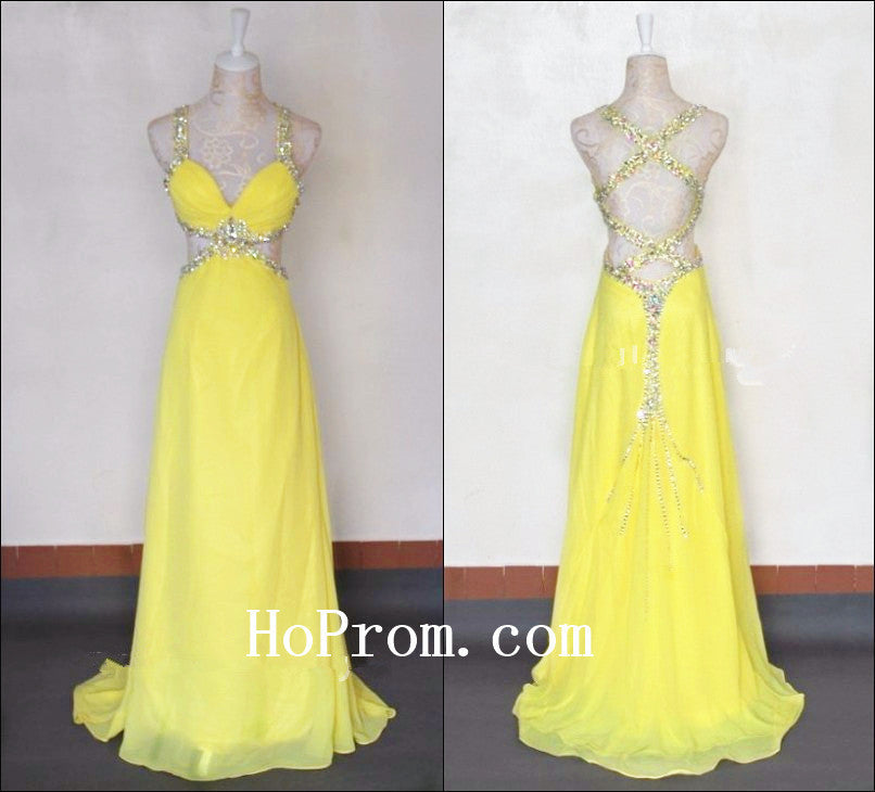 Sequins Prom Dresses,Cross Back Prom Dress,Yellow Evening Dresses
