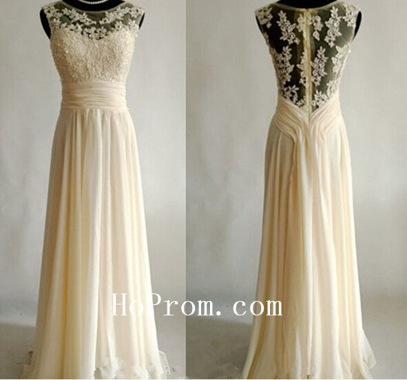 Creamy Prom Dress,Long Prom Dress,Applique Evening Dress