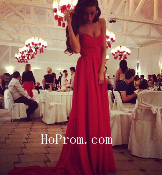 Sweep Train Prom Dresses,Red Prom Dress,Evening Dresses