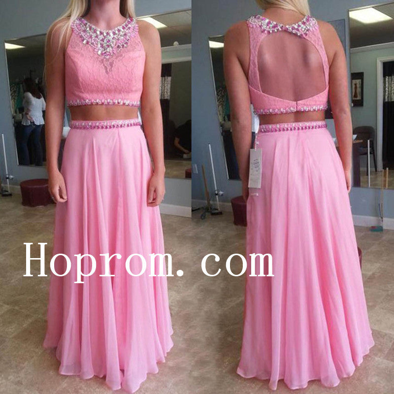 Two Piece Prom Dresses,Pink Prom Dress,Evening Dress